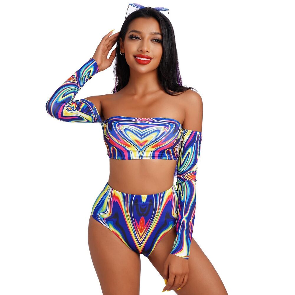 9385 Rave Outfits 2 Piece Crop Top Mini Skirt Floral Print Vintgage
